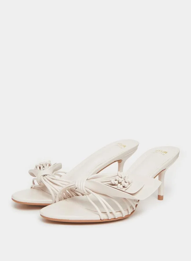 Styli Beige Stiletto Heel Sandals with Floral Detail